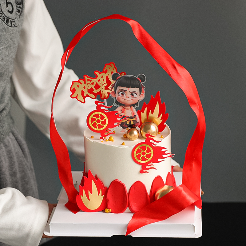 儿童节哪吒蛋糕装饰儿童生日摆件