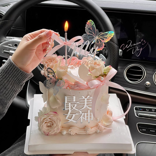 38女神节蛋糕装饰唯美my queen亚克力插件三八节蝴蝶结丝带装扮