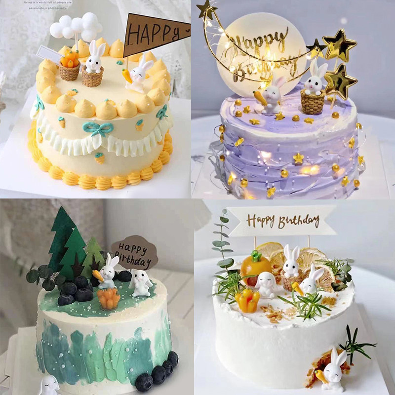 卡通可爱小动物兔子蛋糕装饰摆件ins森系生日蛋糕月亮插件装扮,节庆用品/礼品,节日装扮用品,淘宝优惠券,粉丝福利购,淘宝优惠卷