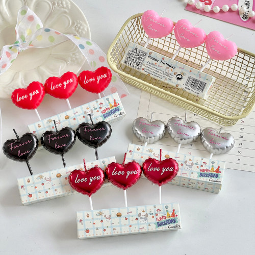 214情人节蛋糕装饰气球爱心loveyou蜡烛插件情侣告白表白生日装扮