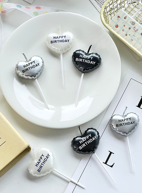 网红ins韩系白色银色黑色气球爱心生日派对蜡烛插件甜品装扮配饰