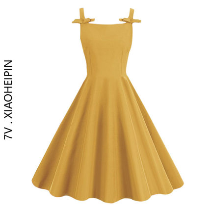 法式小众蝴蝶结吊带连衣裙方领无袖减龄少女收腰夏大摆轻奢连衣裙