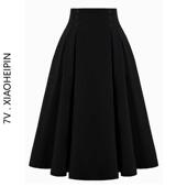 法式 优雅赫本风高腰显瘦百褶裙垂感春夏中长款 a字伞裙大摆半身裙