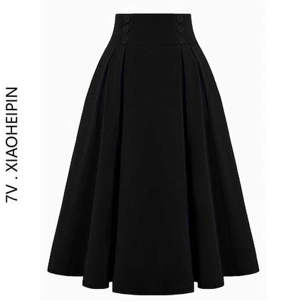 法式优雅赫本风高腰显瘦百褶裙垂感春夏中长款a字伞裙大摆半身裙