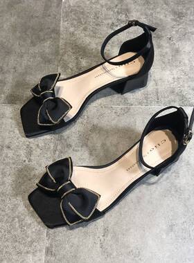 时装凉鞋女2026年新款夏季女鞋蝴蝶结一字扣带粗跟中跟晚晚温柔鞋