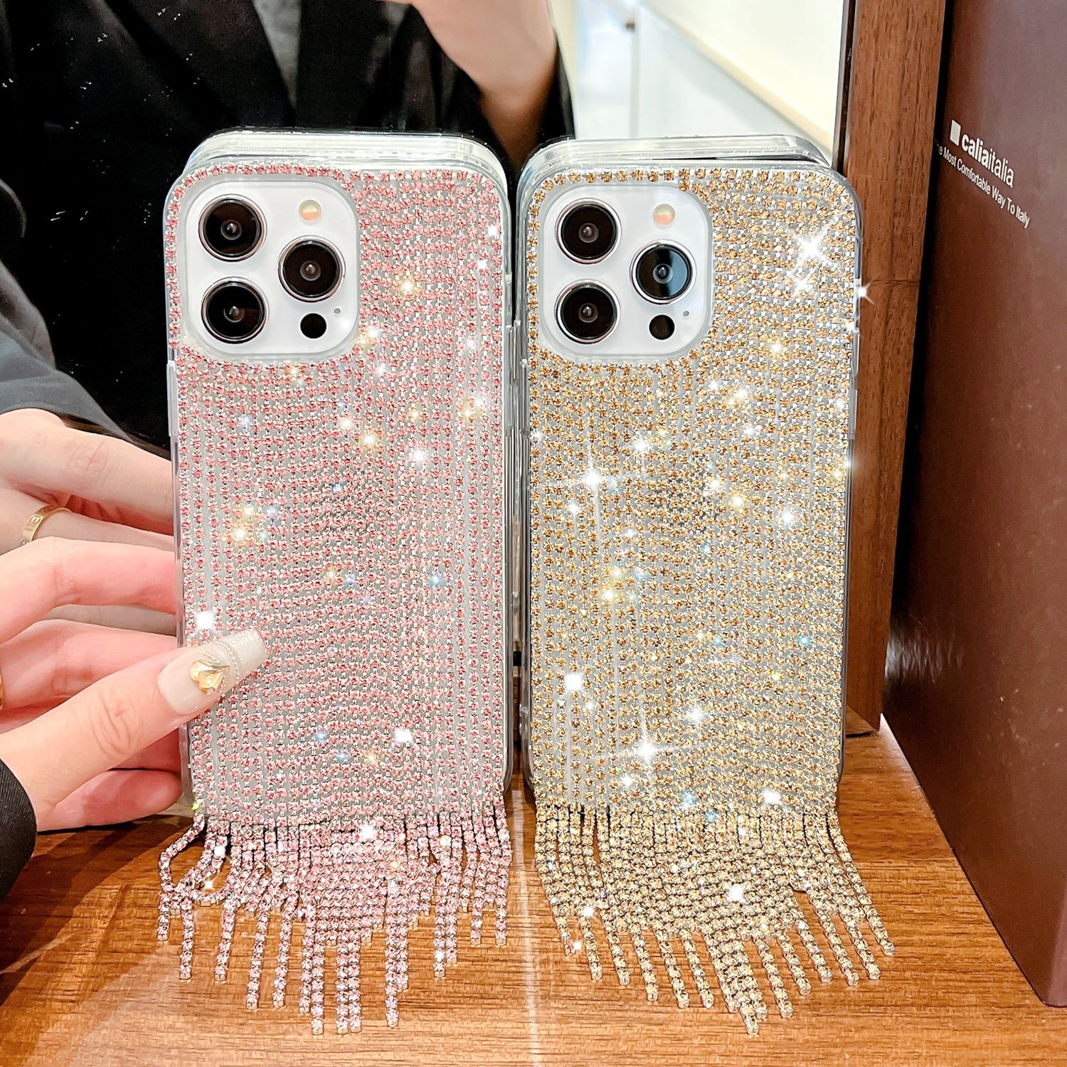 奢华闪钻刘海适用苹果iPhone16ProMax 17Promax 16 15 14 13 12垂帘手工贴钻浮夸14Pr