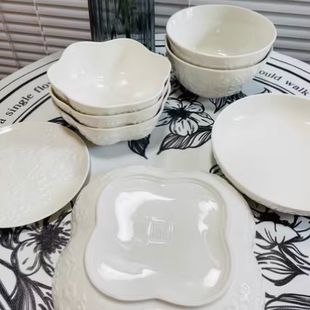 纯色碗碟套装 顺祥陶瓷北欧西式 盘子菜盘家用釉下彩大碗汤碗面碗