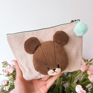 特价日系上学熊米色纸巾包随身便携化妆包湿纸巾收纳包卡通可爱