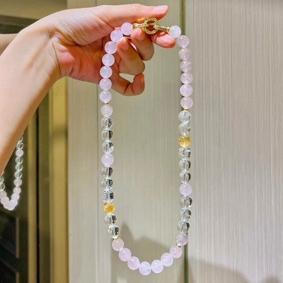 10mm天然水晶项链女款白水晶黄水晶粉晶多宝项链送女友闺蜜礼物