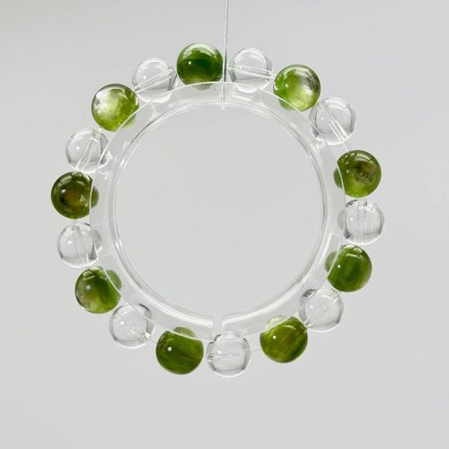 天然绿锂云母白水晶手串