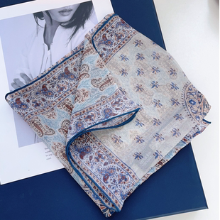 雅致古典风！新款真丝丝巾女春夏乔琪纱多功能桑蚕丝装饰领巾方巾