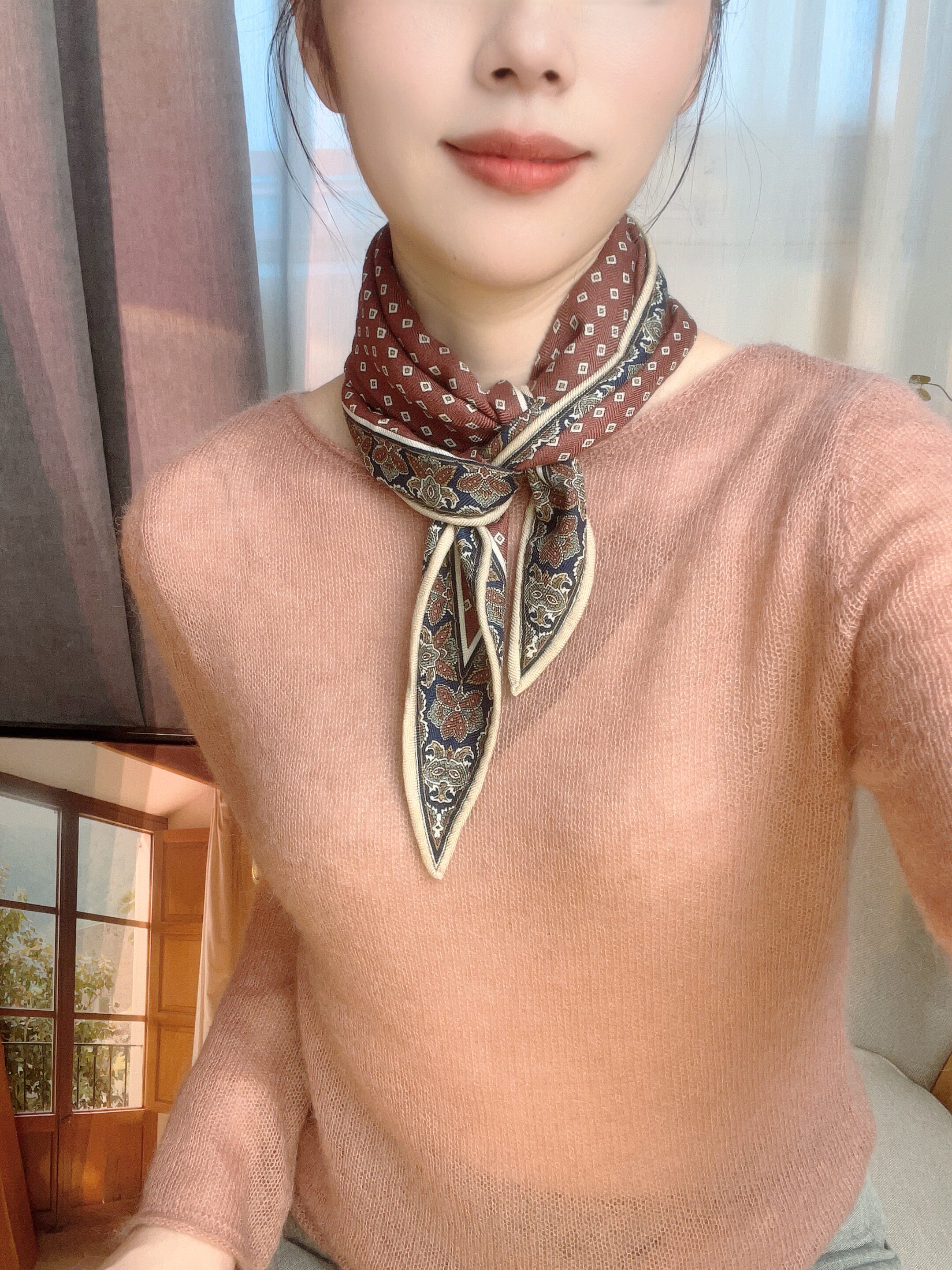 红蔓花辞 老钱风丝毛真丝羊毛菱形巾长条丝巾女秋冬高级感40*130