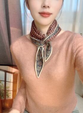 红蔓花辞 老钱风丝毛真丝羊毛菱形巾长条丝巾女秋冬高级感40*130