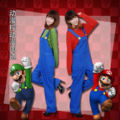 动漫游戏亲子装 HOT玛丽马里奥cosT恤背带裤 路易基帽子表演服装 扮