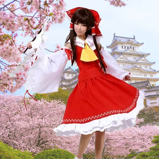 东方project博丽灵梦cos服巫女服cospy日本古风动漫裙子连衣裙