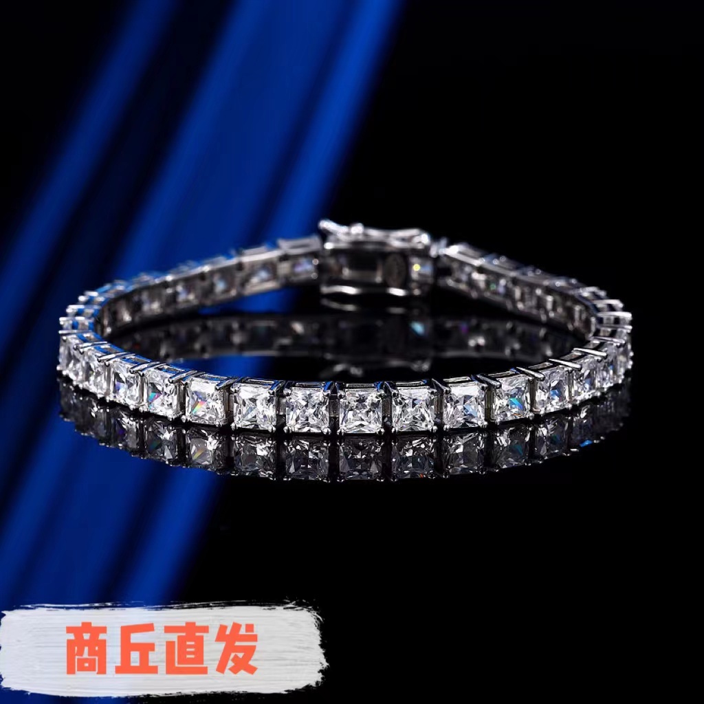 河南钻石商丘钻石河南商丘人造钻石公主方手链纯银简约轻奢满钻