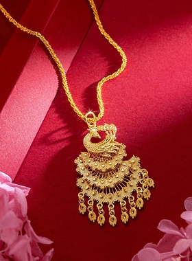 钻石之乡河南商丘钻石金版国潮凤凰吊坠项链婚庆款灵动凤凰沙金