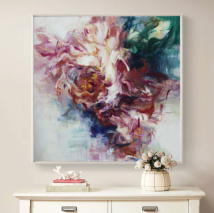 手绘油画牡丹花卉装饰画现代简约客厅餐厅玄关挂画花开富贵抽象画
