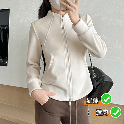 修身奥摇粒绒卫衣外套女春秋款