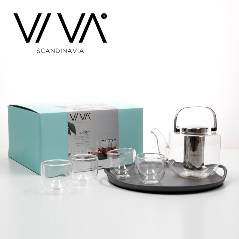 丹麦VIVA耐高温玻璃泡茶壶家用透明耐热北欧茶具套装大小熊茶壶杯
