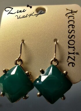 Accessorize时尚经典人造绿宝石耳环吊环百搭英国正品代购 特价