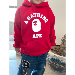 日系潮牌猿人字母男女童加绒圆领卫衣童装儿童连帽打底衫中大童