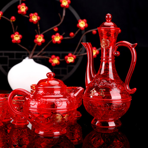 敬神拜拜茶酒杯红色塑料喜庆拜老爷财神供佛供佛佛前酒壶茶壶碗筷