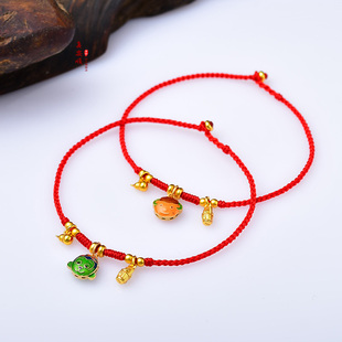 新款马本命年红绳手链脚链脚绳手工编织银镀金羊兔财运纳福不掉色