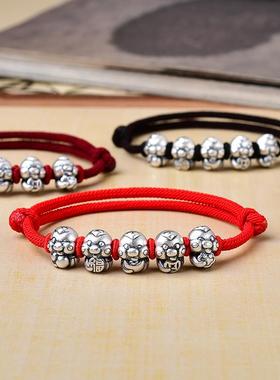 五福蛇娃娃转运珠红绳手链女足银