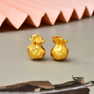 镀黄金招财纳福铜钱袋福袋提溜挂吊坠手工编织配件项链钥匙扣挂件