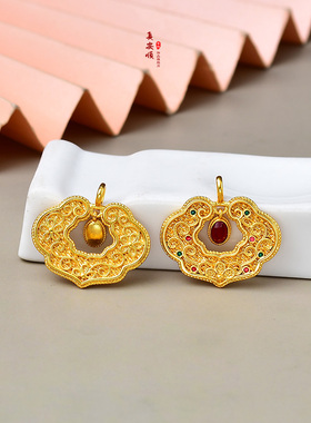 镶钻锁包吊坠古法镀真金镂空项链