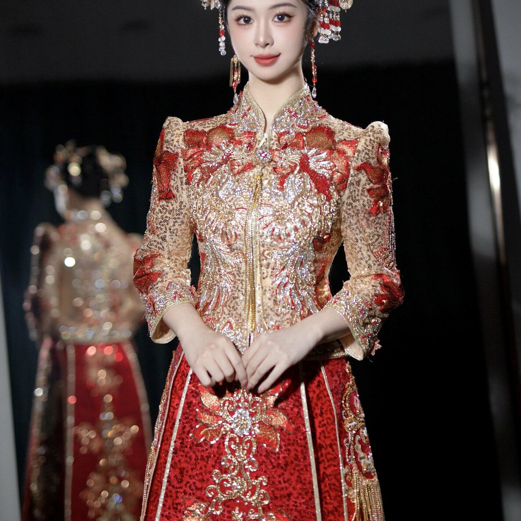 2025年新款秀禾服婚服印度丝龙凤褂嫁衣马来褂中国风香槟色礼服