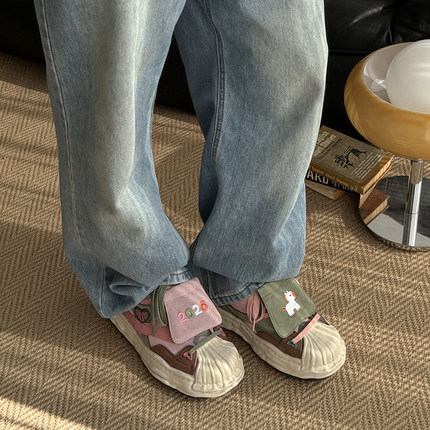 三寻SUMSEEK 小个子内增高7CM板鞋女厚底鸳鸯鞋翻舌溶解鞋百搭潮