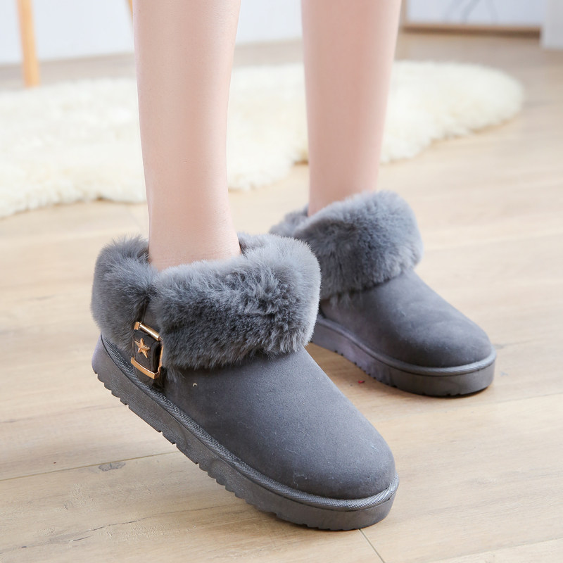 女冬靴子厚底棉鞋2019新款加绒磨砂短靴女平底雪地靴学生软底女靴