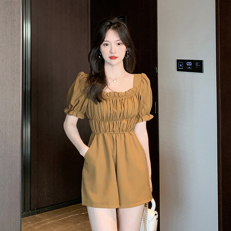 开档裤一体式连衣裤隐形拉链高端精连体阔连衣短裤短裤女夏