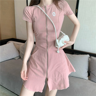 拉链连衣裙一拉到底全拉链双拉链裙穿脱拉链款裙子一拉就开连衣裙