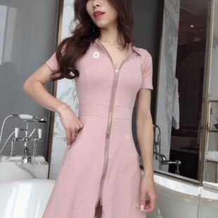 拉链裙一拉到底连衣裙免穿脱方便女拉链连衣裙户外漏双拉链头