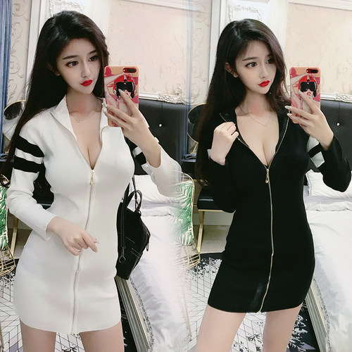 拉链一拉到底女性全拉链连衣遥控针织连衣