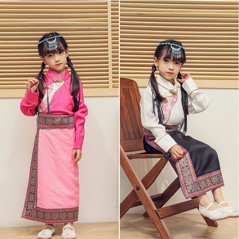 藏族儿童服装藏族秋冬款长袖衬衣藏服半身裙套装女童民族演出服