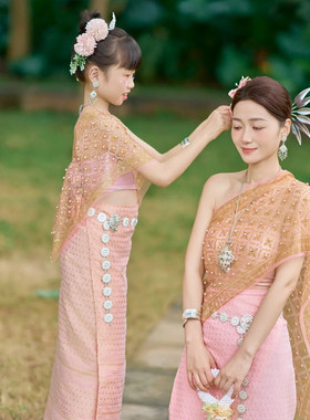 泼水节傣族服装云南旅拍明星同款写真服装妈妈女儿亲子装套装裙