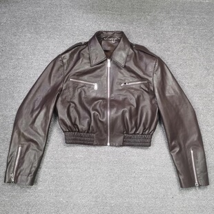 032C 2025年新款真皮皮衣外套女短款翻领机车夹克修身显瘦皮夹克