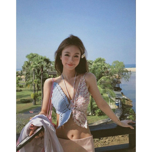 纯欲针织上衣泰式甜辣吊带蝴蝶结