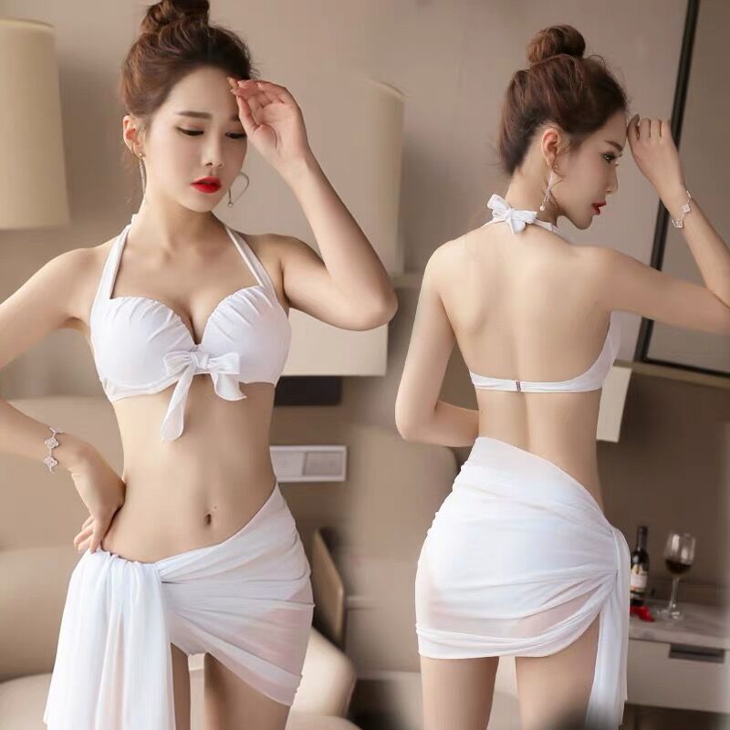 泳衣女比基尼披纱三件套性感分体保守显瘦ins风 度假韩国温泉泳装