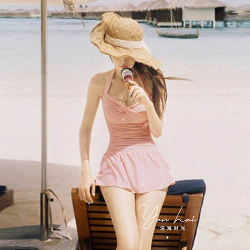 连体裙式保守甜美遮肚显瘦泳衣女