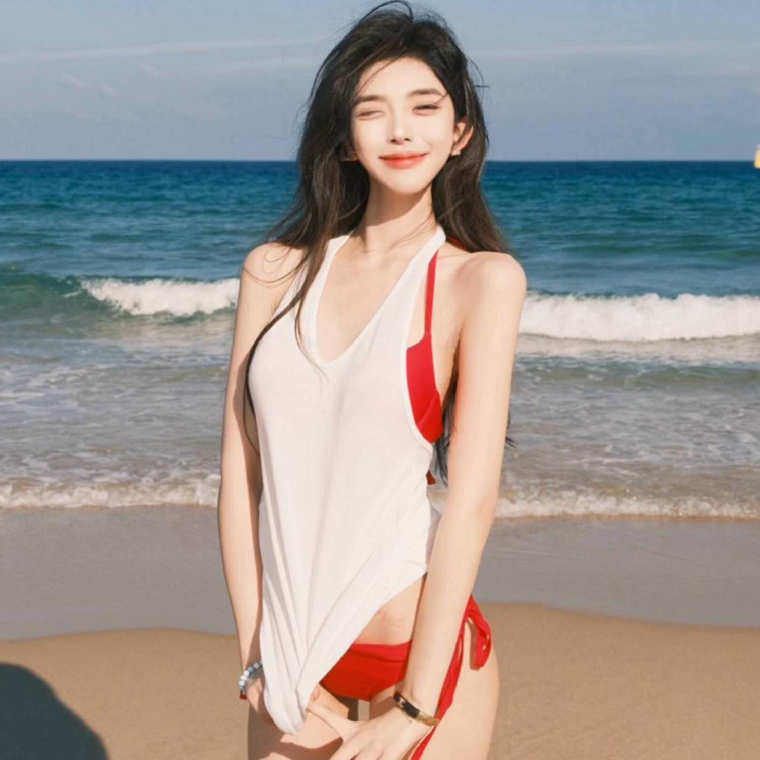 比基尼三点三件套泳衣女钢托聚拢