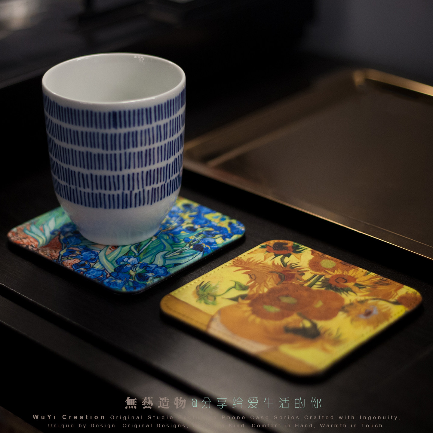 無艺造物 梵高艺术杯垫，穆夏水彩杯垫 pu皮革防水 圆形方形原创