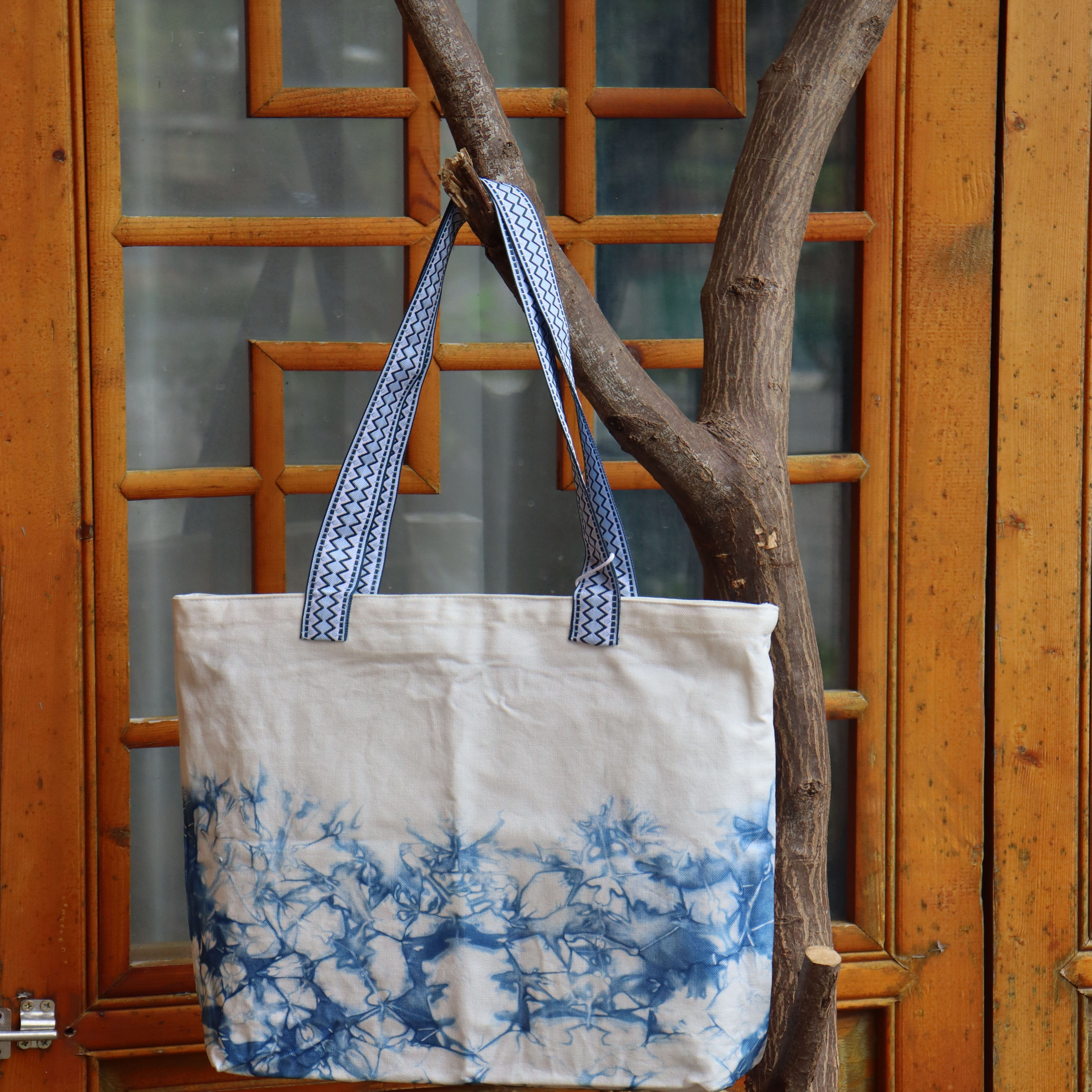 单肩包手提包【繁花染】植物扎染民族风大容量棉麻包包