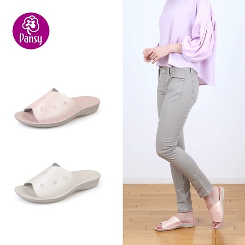 pansy日本女士居家拖鞋简约室内软底防滑静音木地板别墅女拖9220