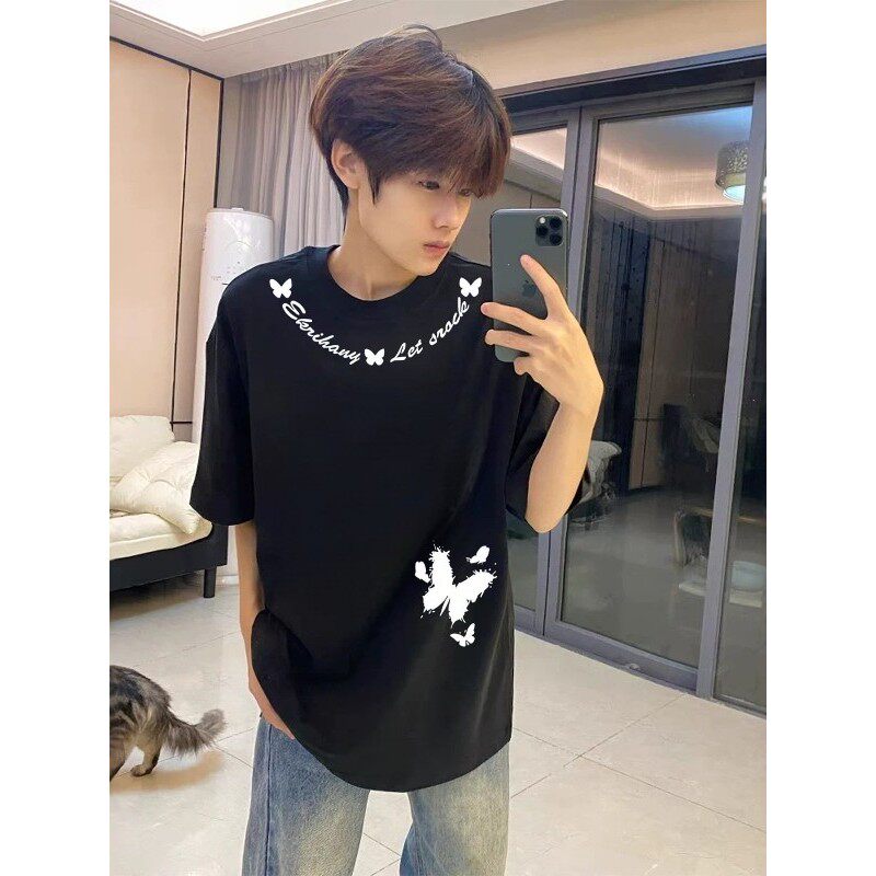 夏季新款个性潮流国潮短袖t恤男宽松百搭纯棉重磅青少年半袖上衣