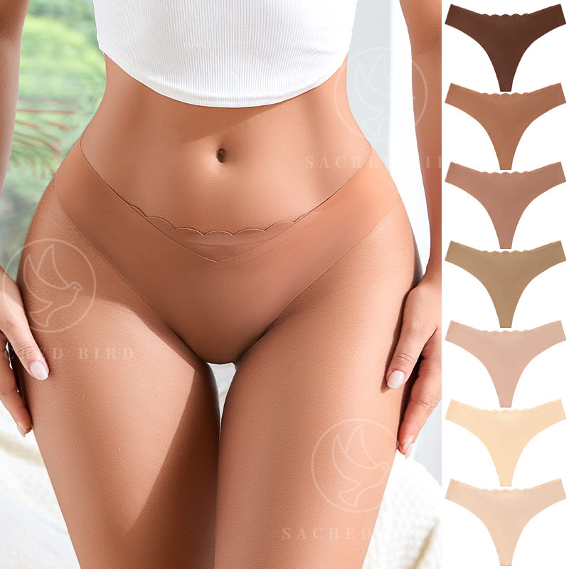 个性波浪边拼接无痕一片式瑜伽隐形内裤 性感T型纯棉裆女士丁字裤